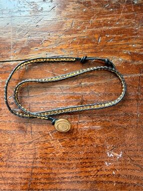 Bracelet Unisex OS Yellow Glass Beaded Leather Wrap